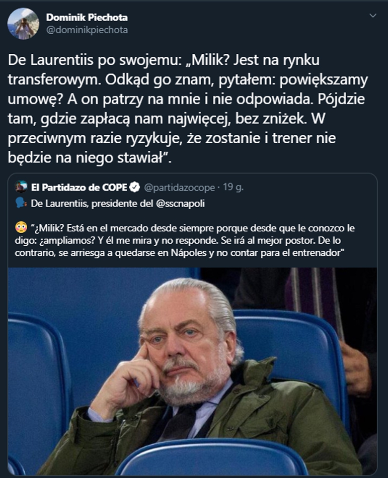 De Laurentiis nt. aktualnej sytuacji Milika!